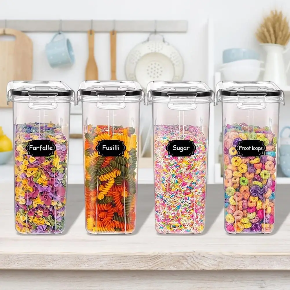 

Cereal Storage Containers Set of 4 2.5l Airtight Cereal Storage Boxes with Pour Spout Stickers Transparent Leakproof for Pantry