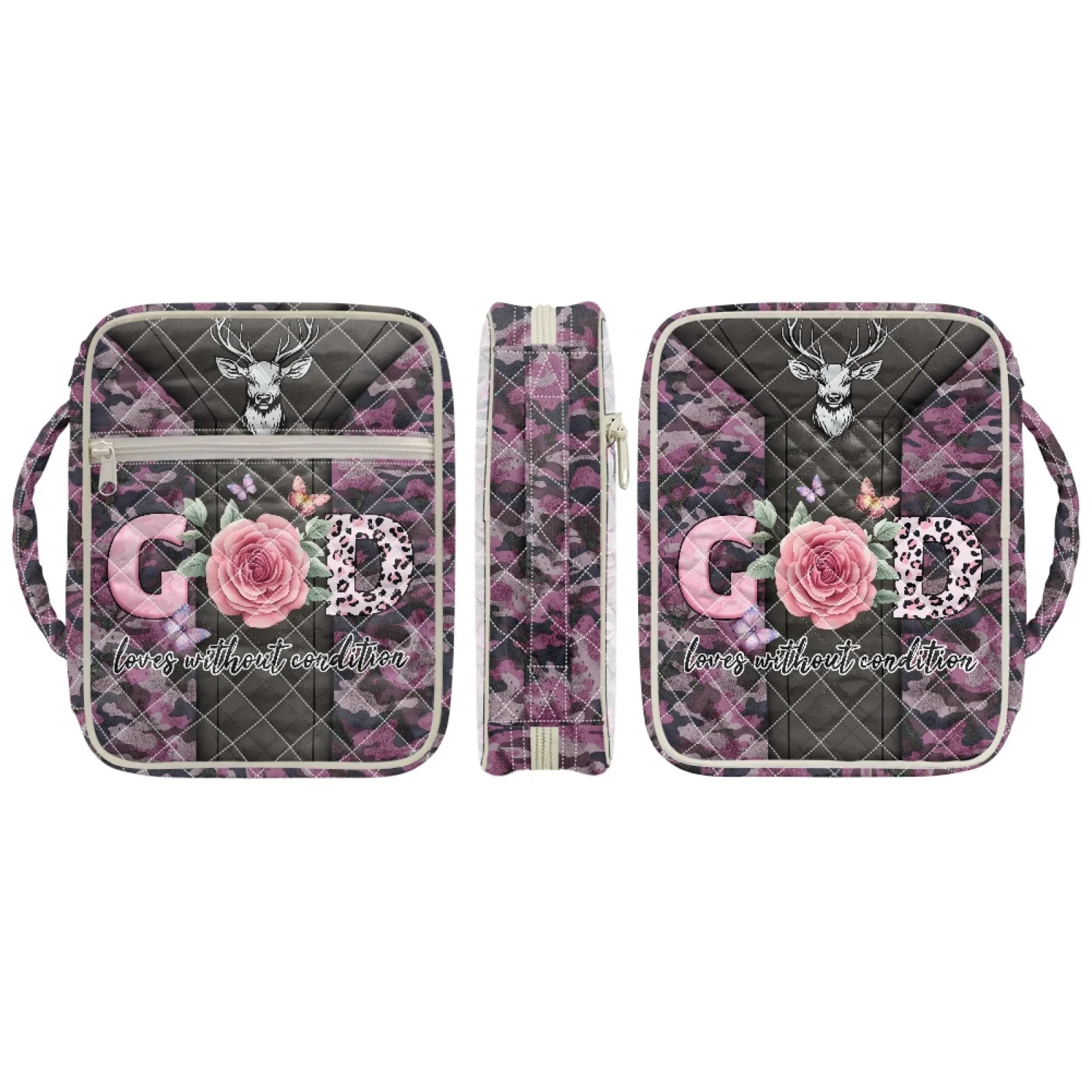 Coloranimal Deer Theme Bible Cover Case Stretch Polyester Lightweight Quilted Bible Cover Case for Church Study 2026 Collection