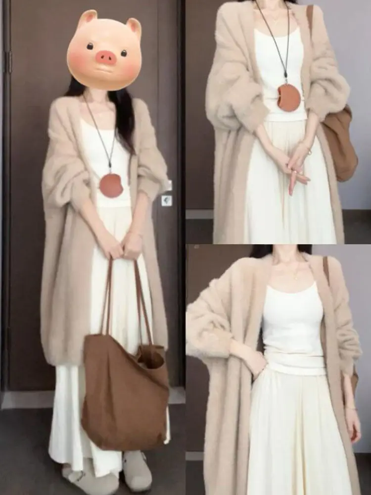 

Женские удлиненные кардиганы с капюшоном на молнии, осенние, вязаные, с высоким воротником, в клетку, повседневные, модные, с широким воротником, с высоким воротом, на осень