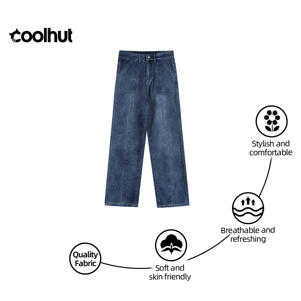 

COOLHUT 2025 Новые женские широкие джинсовые брюки с высокой талией, свободные прямые джинсы с узким подолом, весенние повседневные брюки