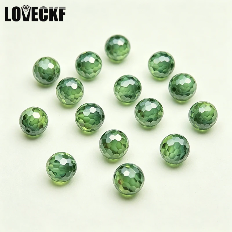 Wholesale Green Moissanite Beads Stone Never Fade DIY Round Cut Spherical Beads for Jewelry Making No Certificate