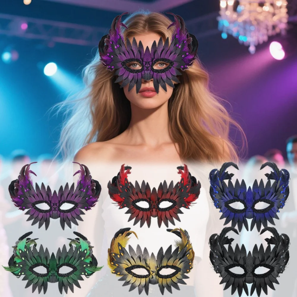 Masquerade Party Mask Premium Diamond-Inlaid Mask Feather Half Face Mask Elegant For Halloween Festivals Costume Parties