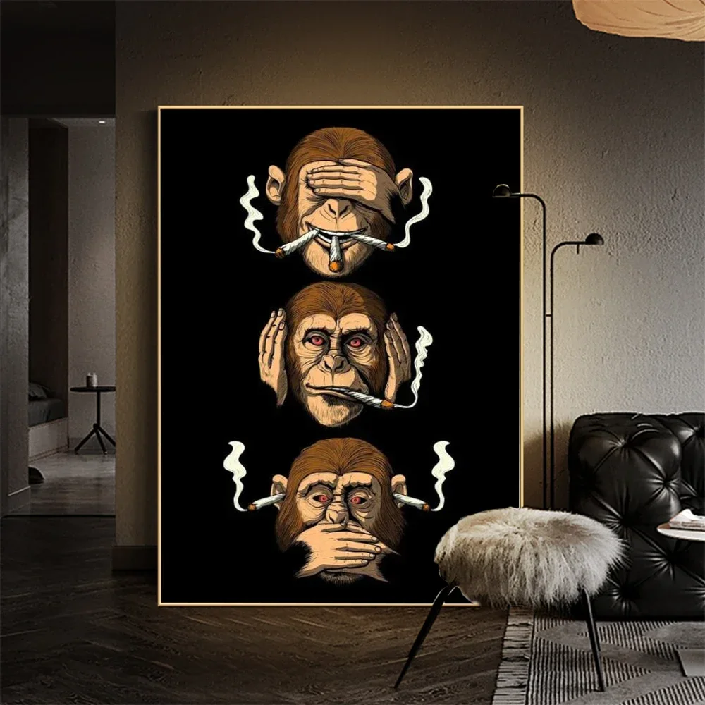

Classic Abstract Wall Art Funny Poster Humour Smoking Monkey HD Canvas Print Poster Home Living Room Bedroom Decoration