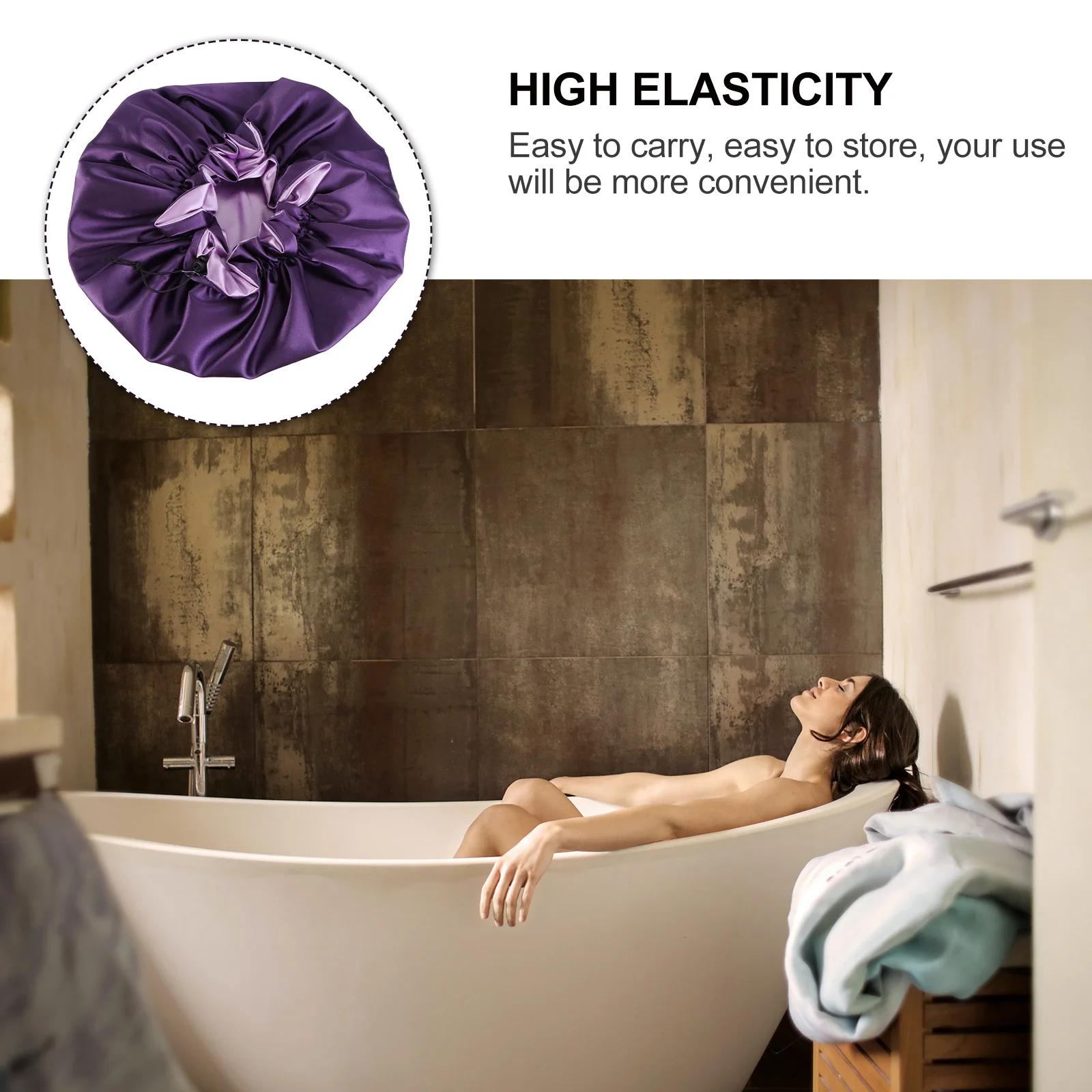 

1pc Double Layer Satin Shower Cap For Women Reusable Bathing Hat Elastic Hair Cover Spa Cooking Hair Mask Treatment