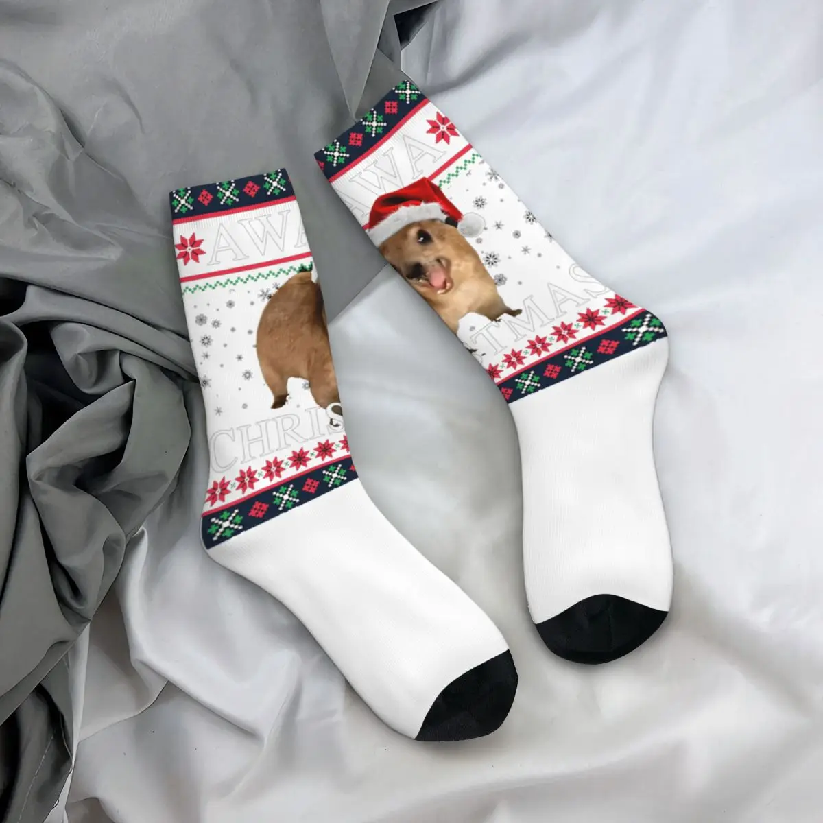 All Seasons Rock Hyrax Merry Christmas Ugly Style Socks Sport Middle Tube Sock Super Soft Stockings for Men Women Christmas Gift