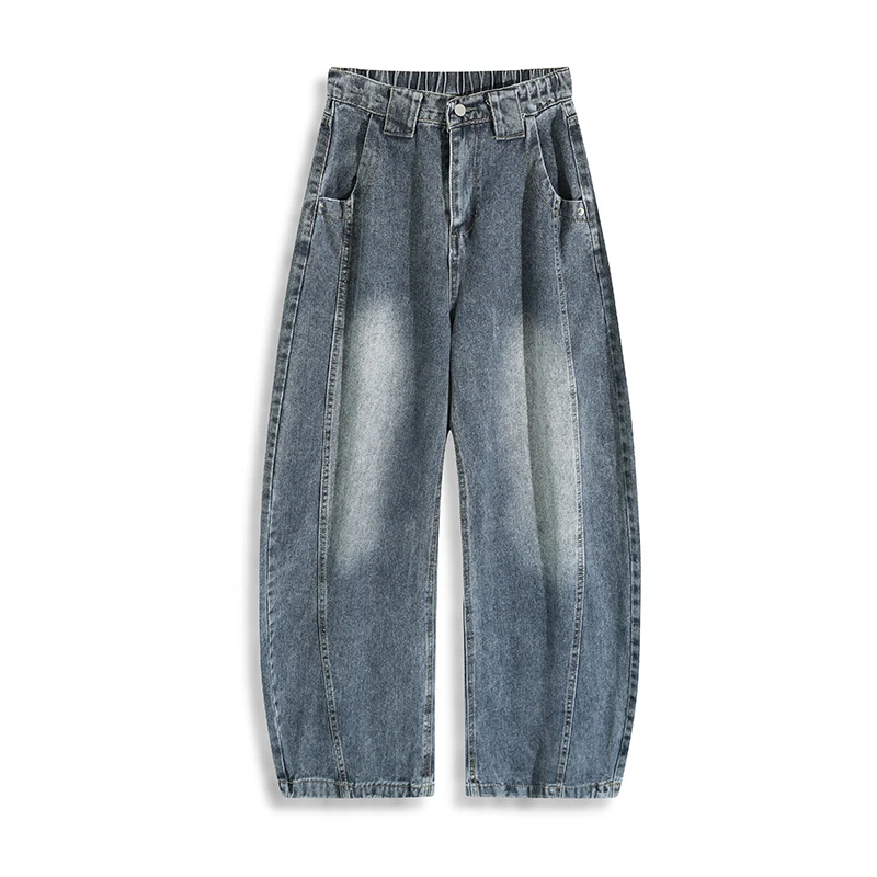 LUZHEN 2026 New American Style Trendy Gradient Washed Elastic Waist Straight Jeans Men's Handsome Original Denim Pants JY8916
