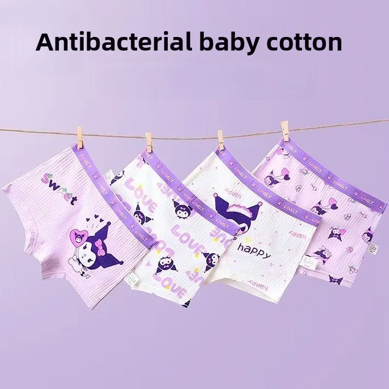 4 Packs of Sanrio Melody Kuromi Series Children's Underwear, Pure Cotton Class A Boxers