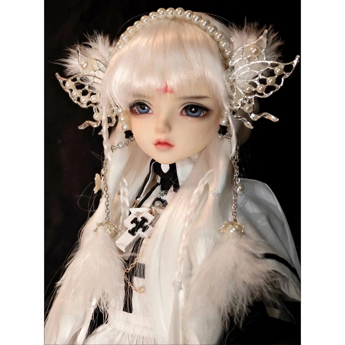 1/3 1/4 BJD Doll Jewellery Parts Handcrafted Luxurious 3D Butterfly Pearl Tassel Hairband For Blythe BJD Doll Elegant Dress Up