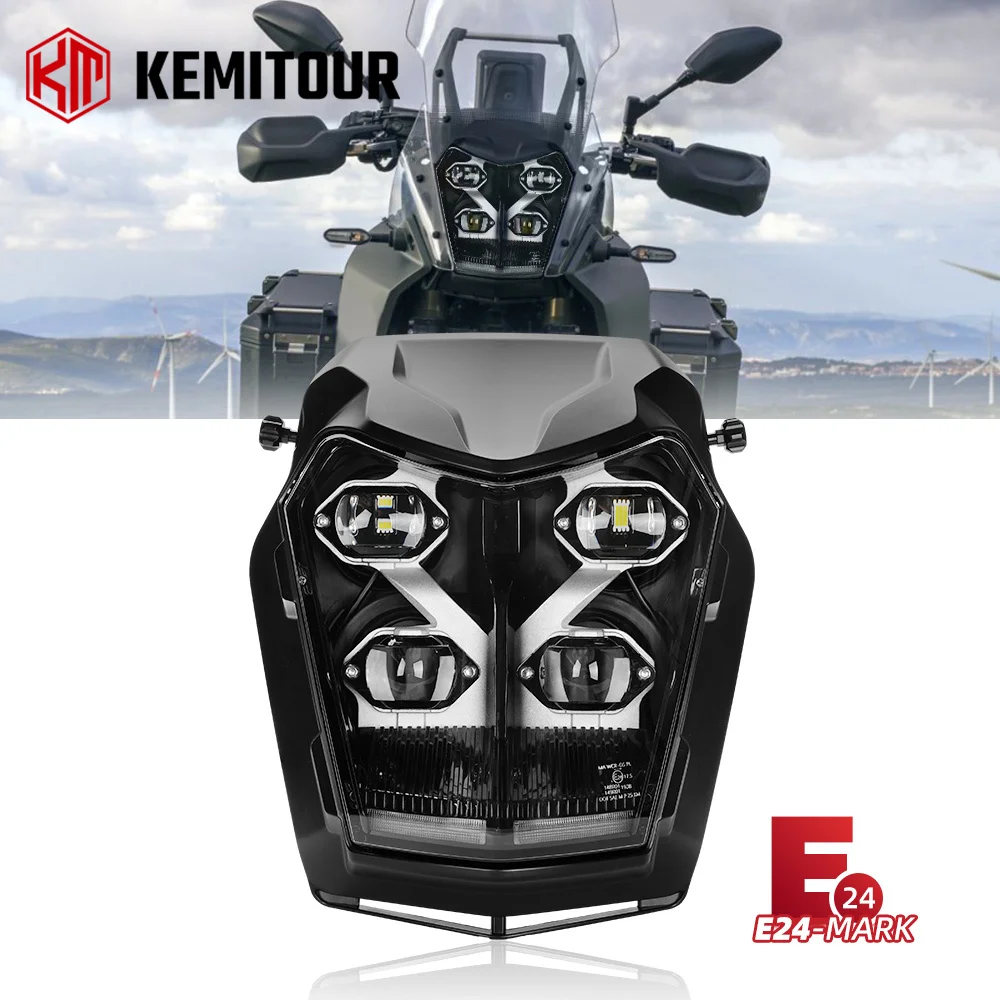 LED-Scheinwerfer-Baugruppe für Yamaha Tenere 700 XTZ700 Rally 2019-2024 DRL Tagfahrlicht E24 E-geprüft Superhell Plug & Play Wasserdicht