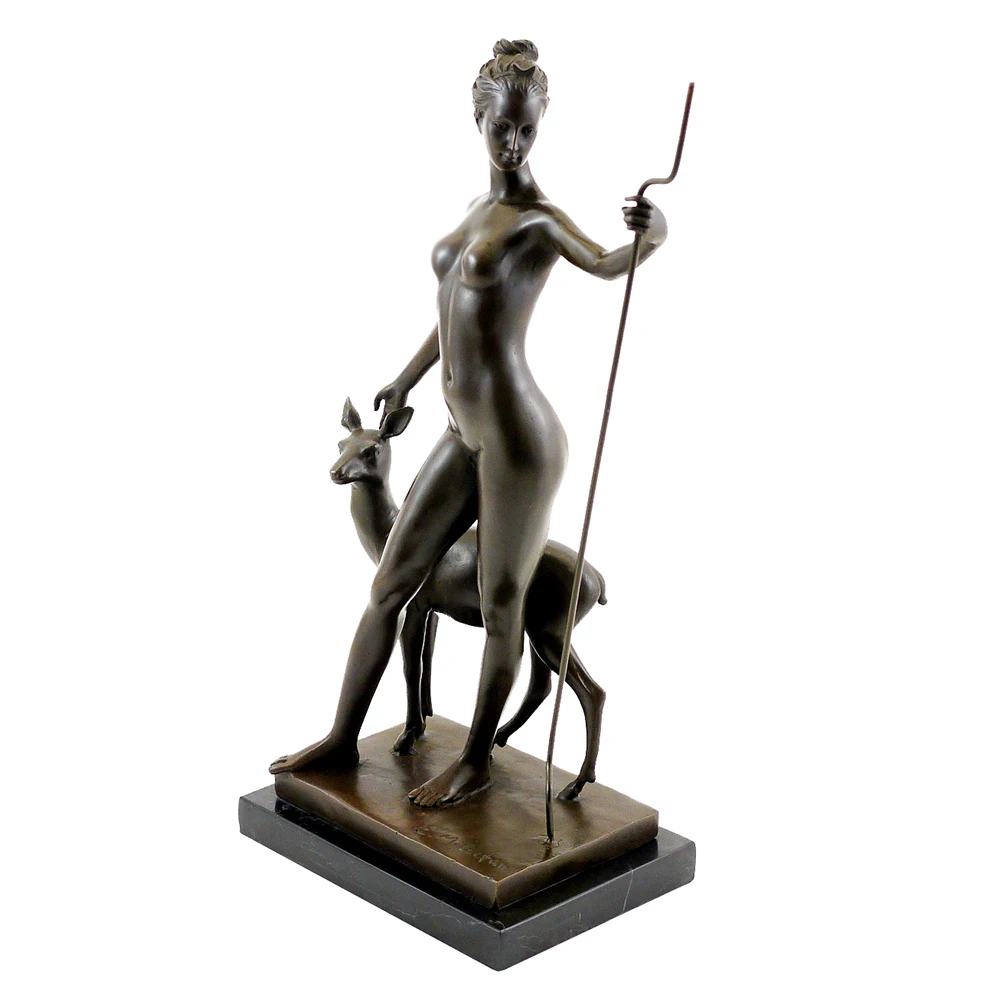 Bronze Diana Artemis Doe Statue by Edward McCartan Replica Greek Mythology Goddess Sculpture Antique Art Home Decor