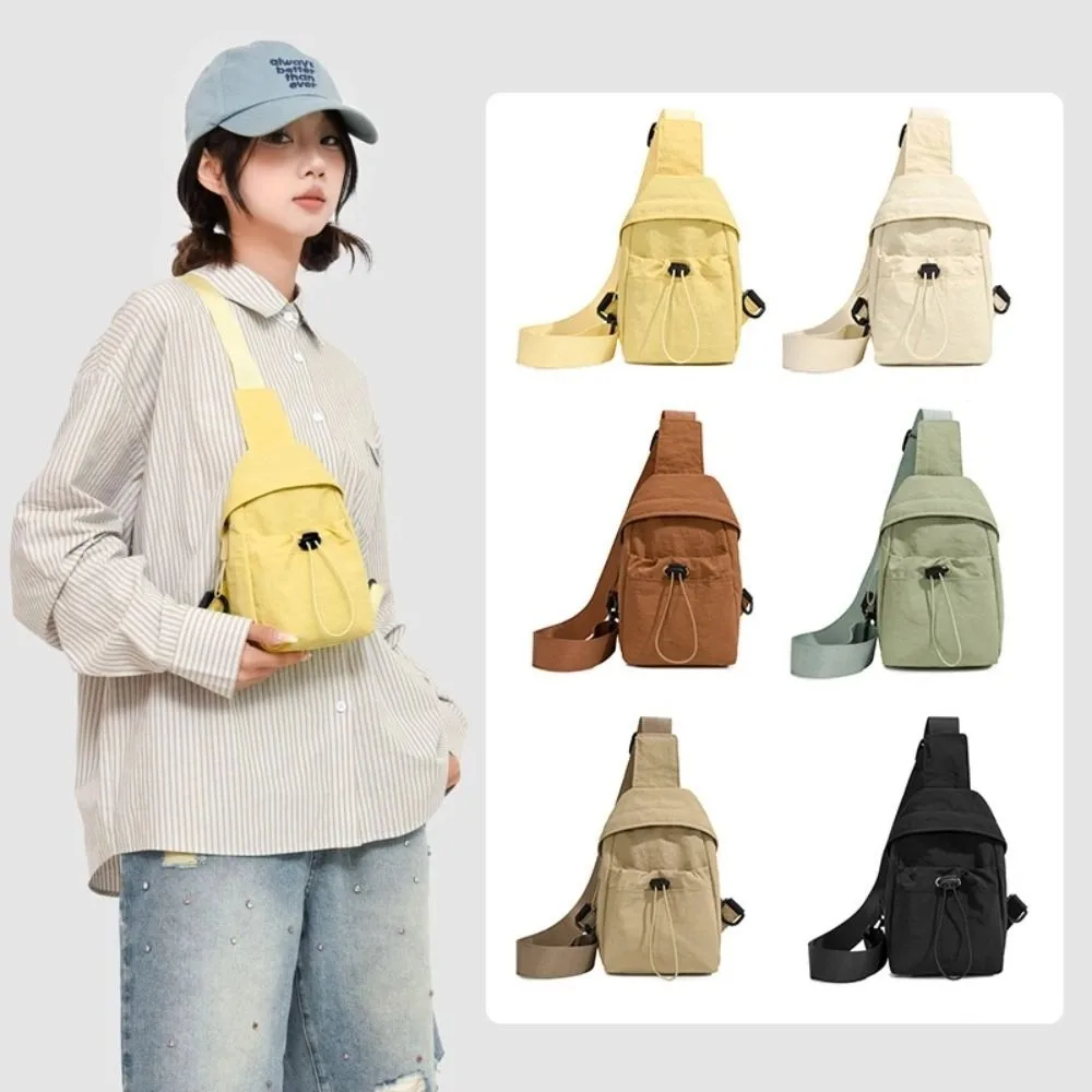 

Handbags Nylon Women's Breast Bag Crossbody Drawstring Mobile Phone Bag Solid Color Portable Shoulder Bag Girls Birthday Gifts