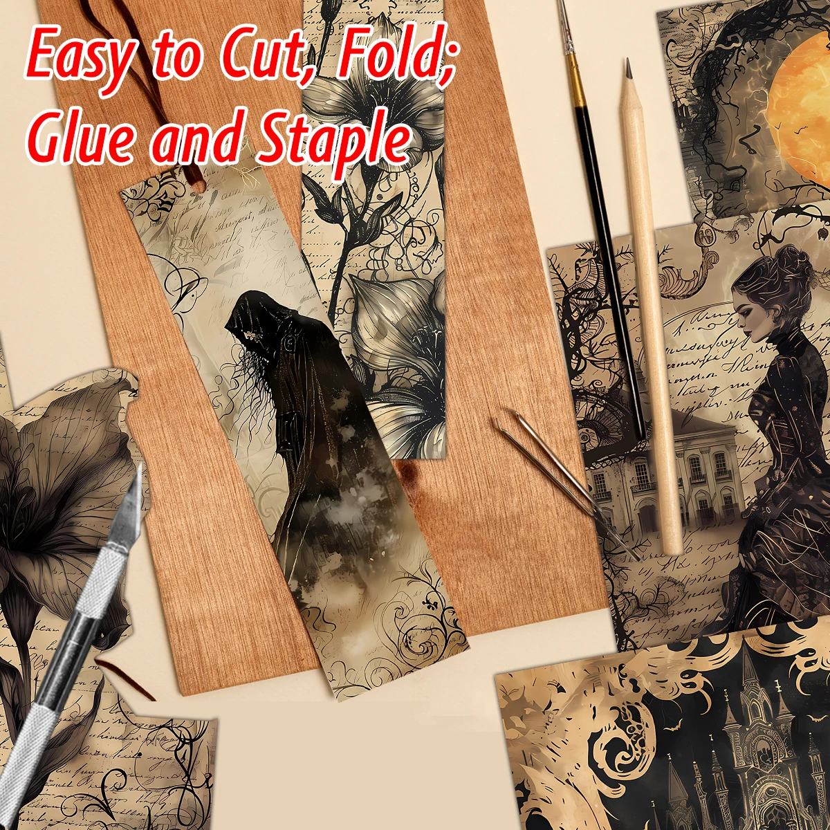30pcs Mysterious Retro Halloween Decorative Craft Paper-Witch Lantern Ghost Design,Scrapbooking Diy Photo Album,Party Gift Decor view 5