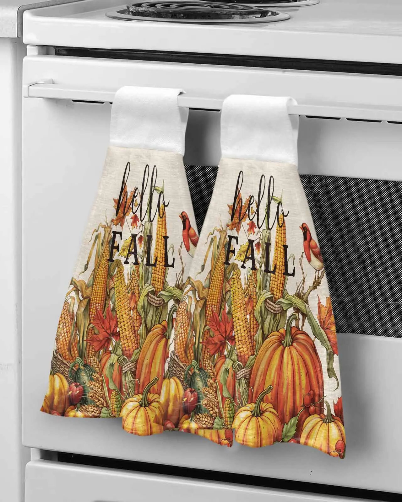 

Fall Pumpkin Corn Robin Hand Towel Soft Absorbent Cloth Dishcloths Hanging Cloth Kitchen Bathroom Accessories