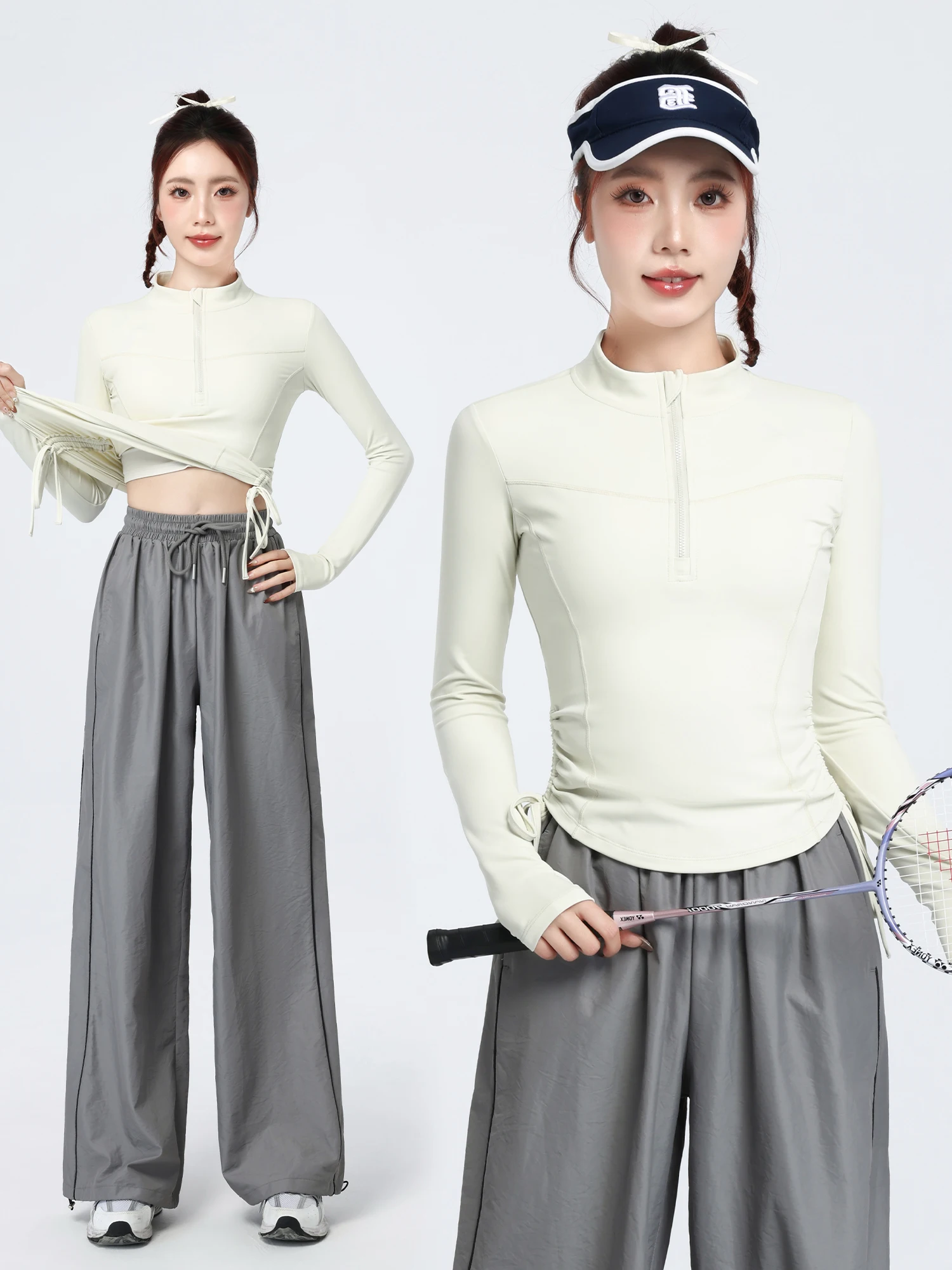 

Faionable Sportswear Set Women's Loose Long Sve Yoga Clothes Qui Dry Running Fitn Outfit f Zipper Design Spring ...