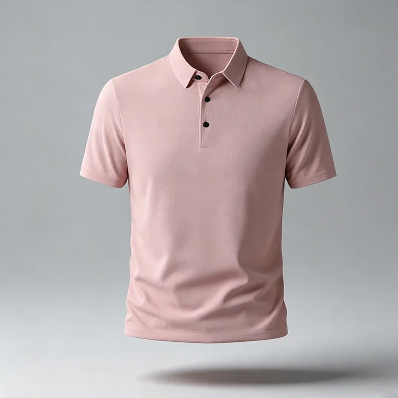 Men Solid Lapel Short Sleeve Polo Shirt Three Button Placket Regular Fit Soft Breathable Classic Business Casual Daily Top