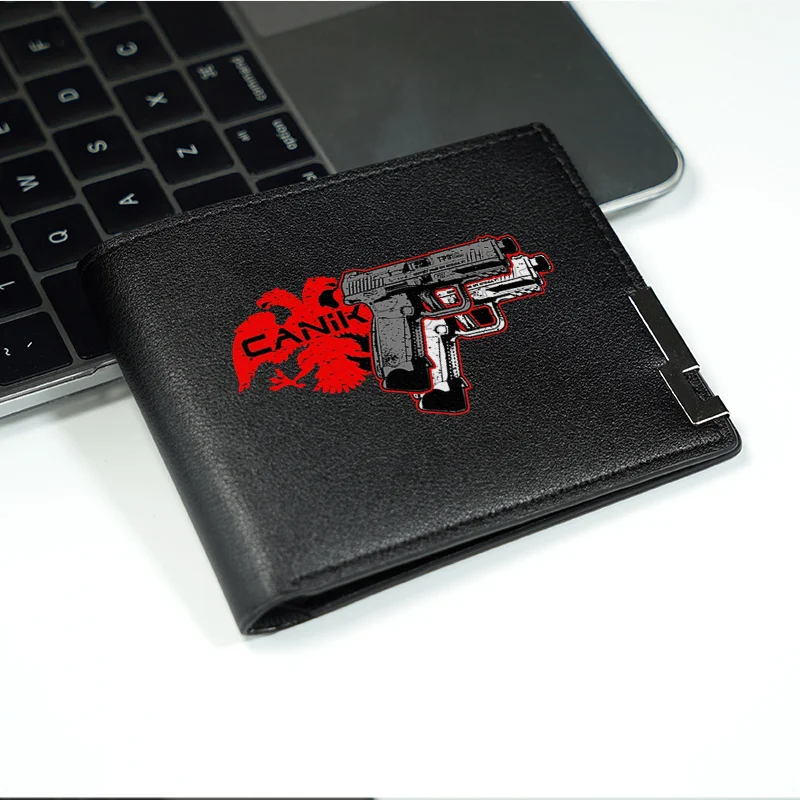 CANIK Gun Logo PU lederen portemonnee Minimalistisch ontwerp voor heren Slank Lichtgewicht Duurzaam Zakelijke stijl Dagelijks dragen