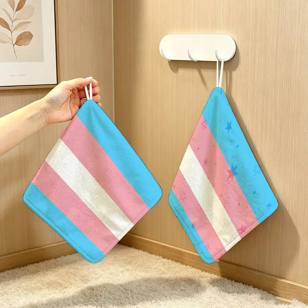 Trans Pride Flag  Anime Polyester Hanging Kitchen Hand Towel Durable Wear Resistant  Versatile Use Throughout Home