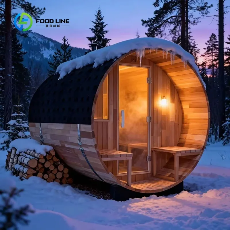 

Customized Wholesale Outdoor Barrel Sauna with Heater, Western Red Cedar Outdoor Steam Sauna for Dry Steam