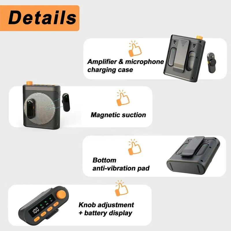 Portable Voice Amplifier with Lavalier Microphone Bluetooth Mini Wireless Megaphone Speaker for Teachers Tour Guides Coaches