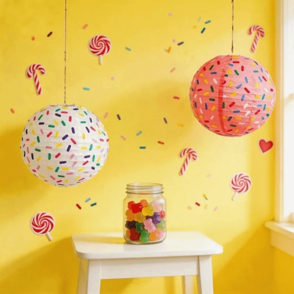 Party Decoration Round Foldable Colorful Lantern Handmade Donut Design Paper Lantern DIY Prop Lantern Hanging Lampion Birthday
