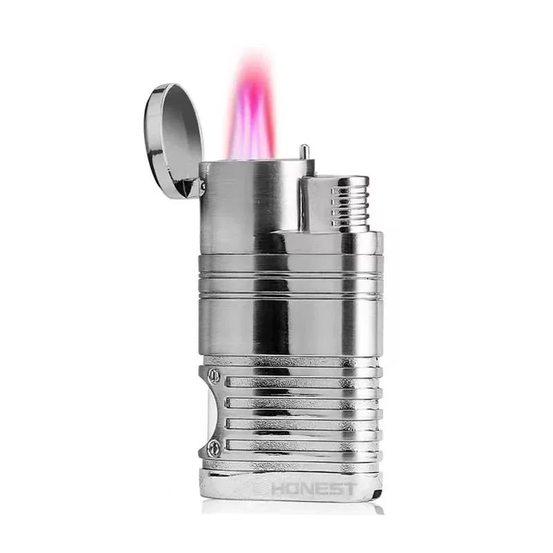 

Durable Windproof Cigarette Lighter with Four Flames, Visible Gas Window, and Jet Torch for Smoking. Gadget for Men.