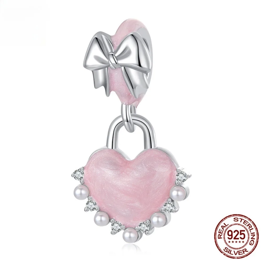 

Розовый бант в форме сердца с жемчужной инкрустацией, подвеска из стерлингового серебра S925, модная, простая, милая и романтичная.