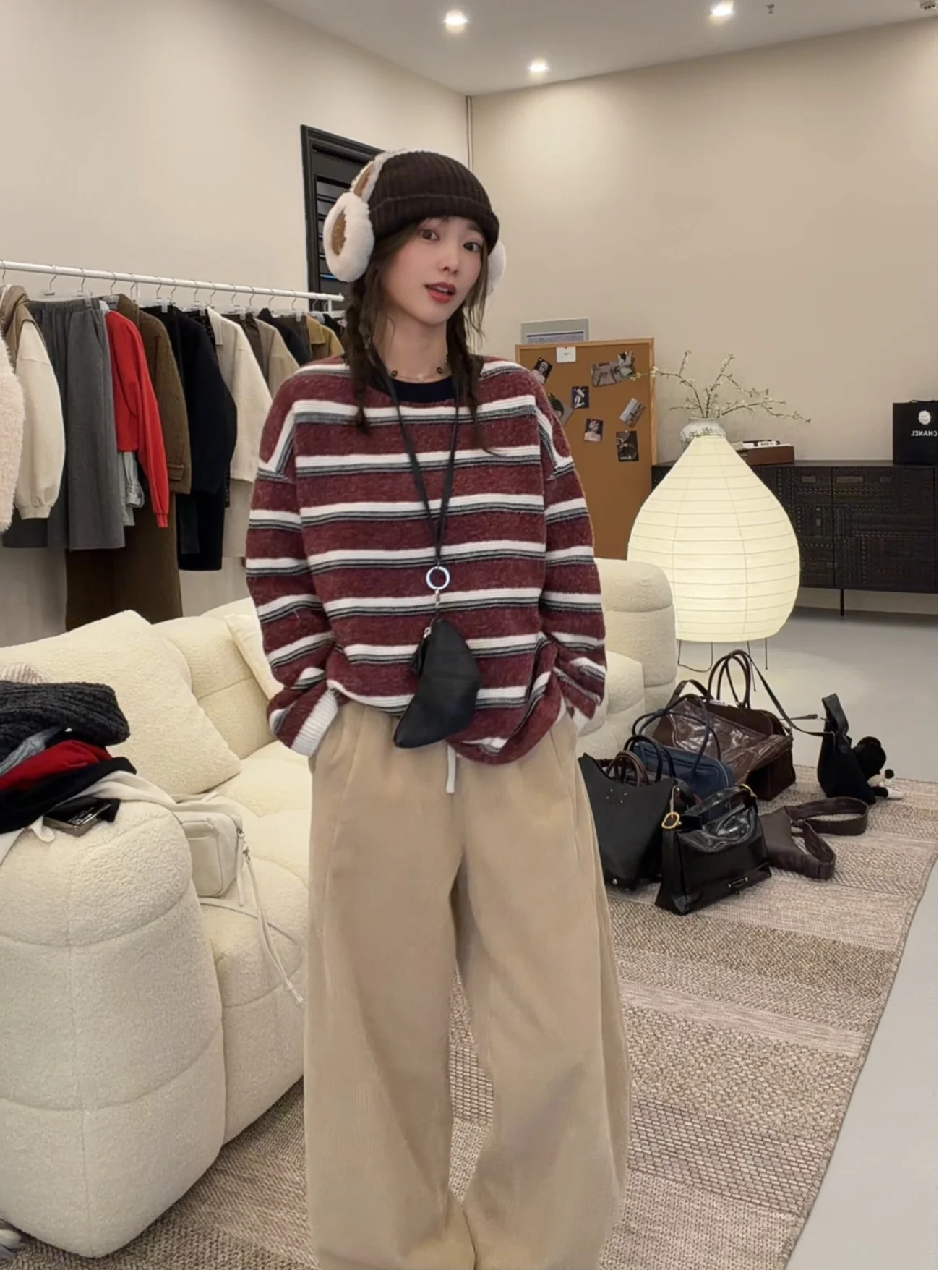 

Luttuce Camere Sweater Korean Sle Loose Fit Overhead New Year Stripe Pattern Women's Faion Online Exclusive Wool Blend