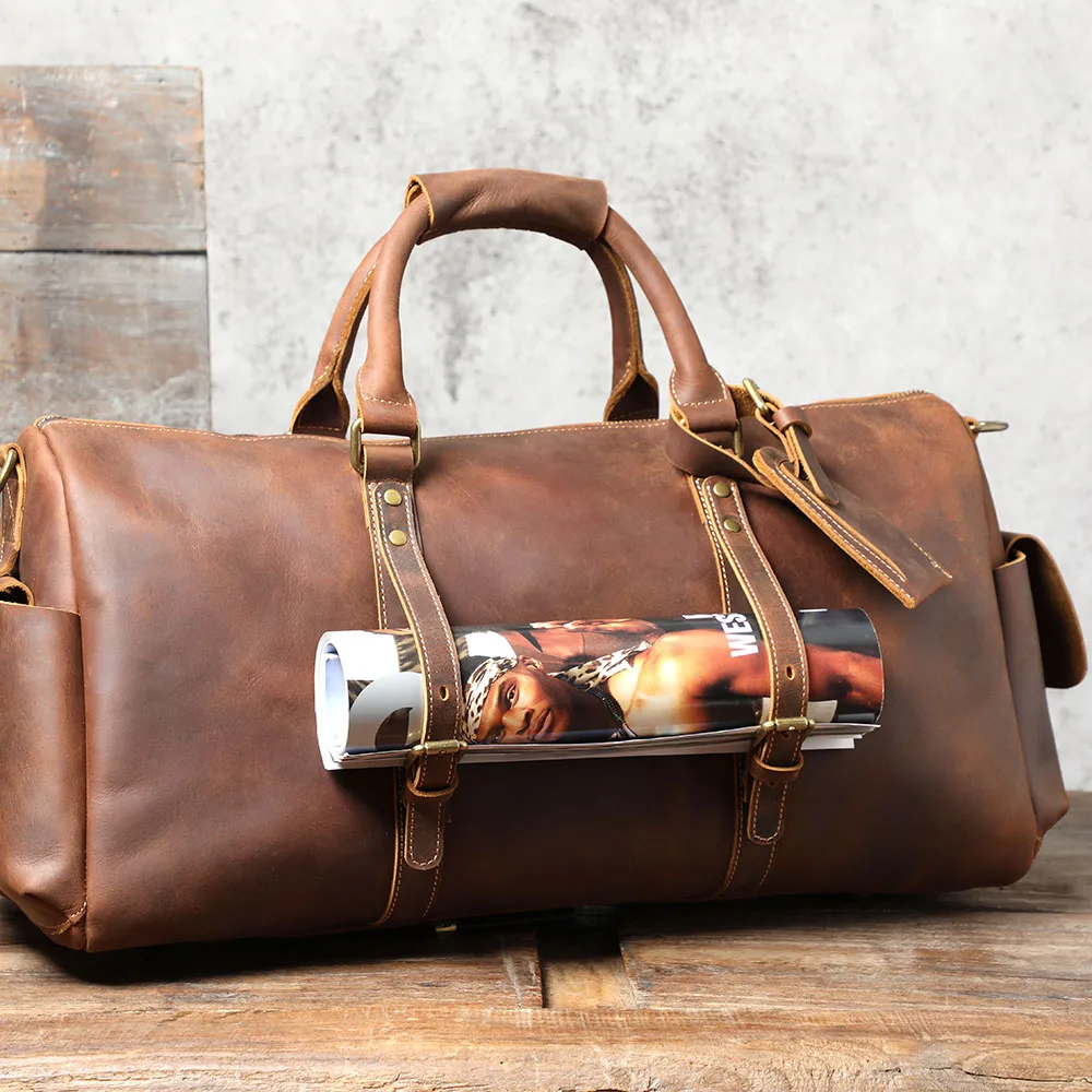 S.WORKER Handgefertigte Reisetasche aus Vollnarbenleder, Echtleder, große Kapazität, Business-Gepäck, Wochenend-Reisetasche – Detail 11