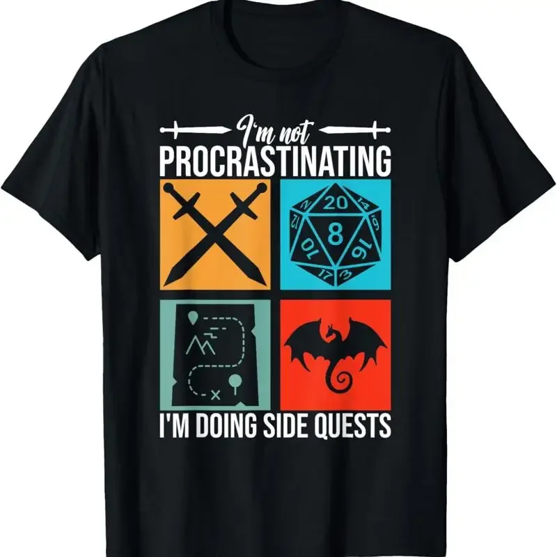 

I'm Not Procrastinating Doing Side Quests RPG Graphic T-Shirt Men's Cotton Crew Neck Tee