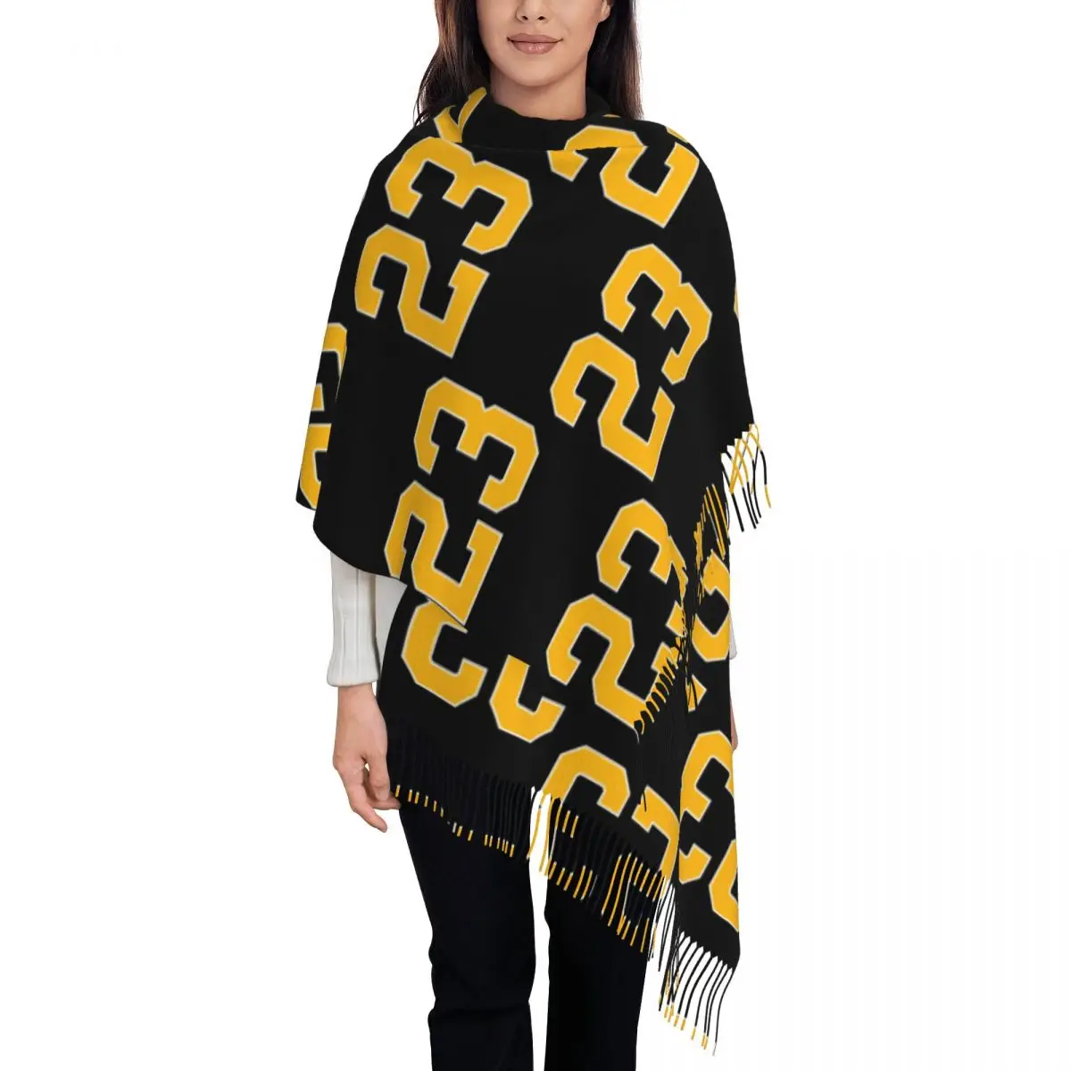 Yellow Number 23 Lucky Sports Jersey Twenty Three Scarf Tassel Scarves for Women Soft Warm Shawls and Wraps Winter Shawl Wrap