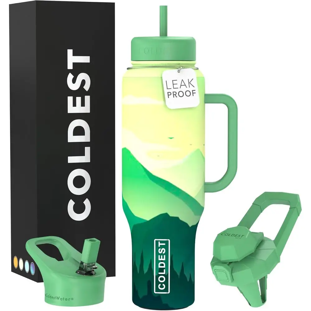 

46 oz Insulated Tumbler with Handle, Straw, and 3 Lids - Leak-Proof Stainless Steel Cup for Men & Women