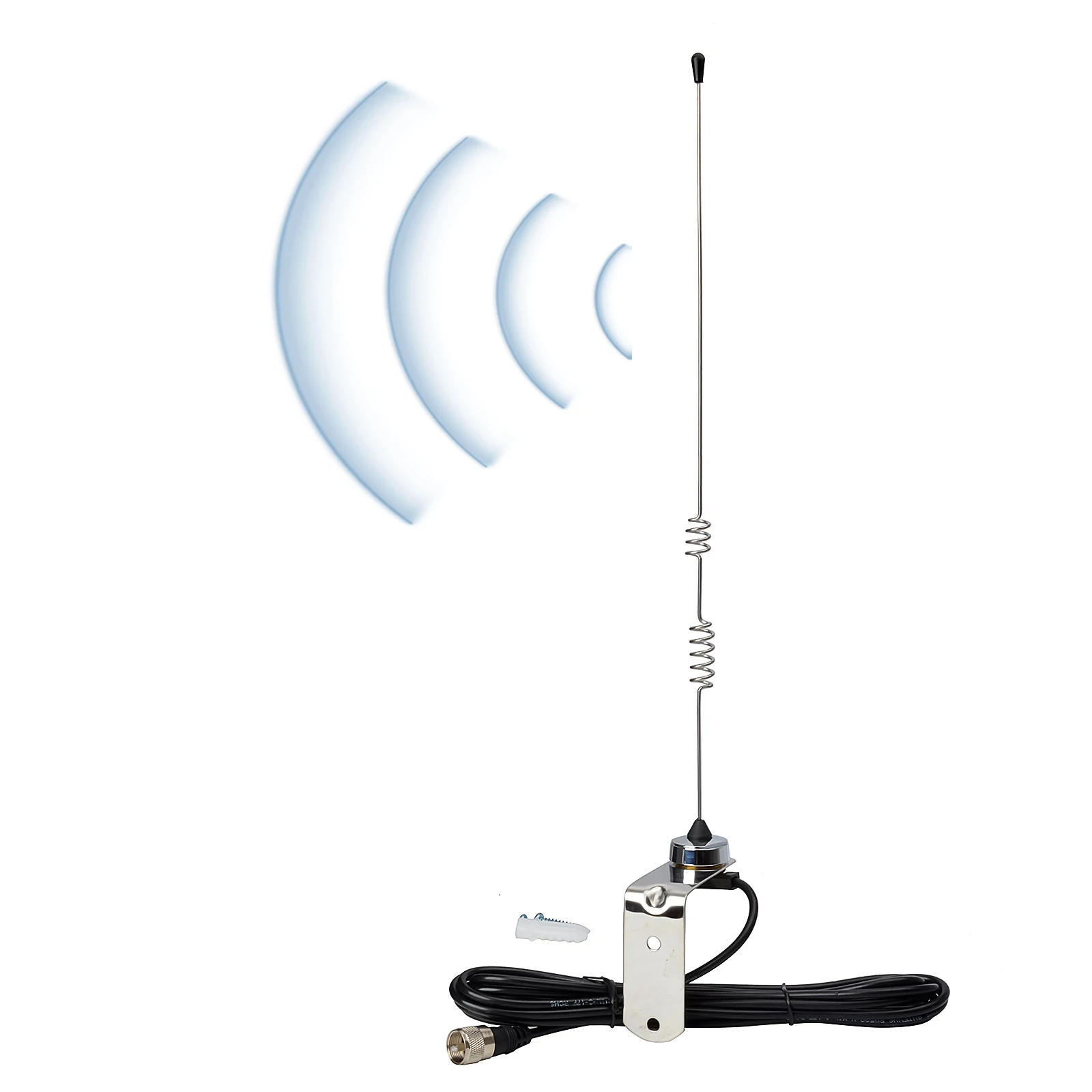 

Двухдиапазонная антенна NMO, УКВ УВЧ 136-174 МГц/400-470 МГц Мобильная радиоантенна с коаксиальным кабелем RG58, L-образный кронштейн из нержавеющей стали