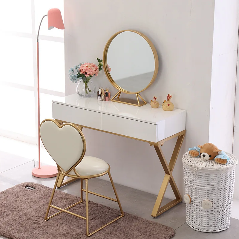 HYS Schlafzimmer-Schminktisch-Set - kompakter Schminktisch aus goldfarbenem Eisen.