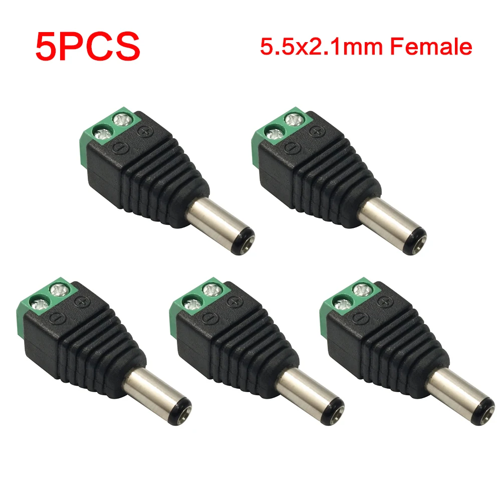 5pcs 5.5x2.1mm 5.5x2.5mm Female Male DC Power Cable Jack Plug  For LED Strip CCTV Security Camera Home Applicance Connector