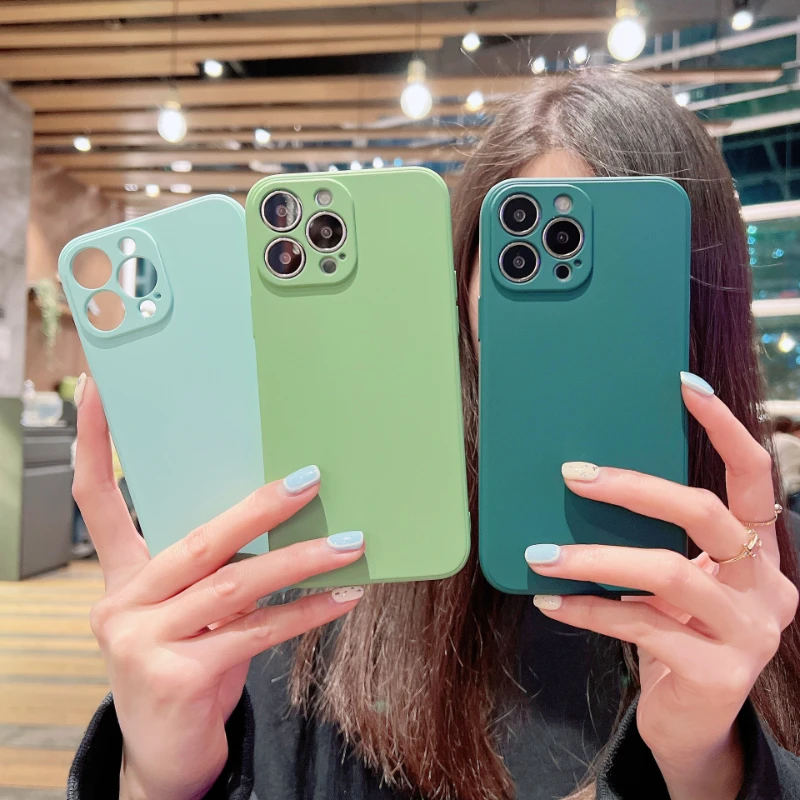Flüssige Silikon Softcase für iPhone 11 12 13 14 Pro Max 13 Mini 14 plus kontrahierte reine Farbe stoß feste hintere Abdeckung Stoßstange – Detail 14