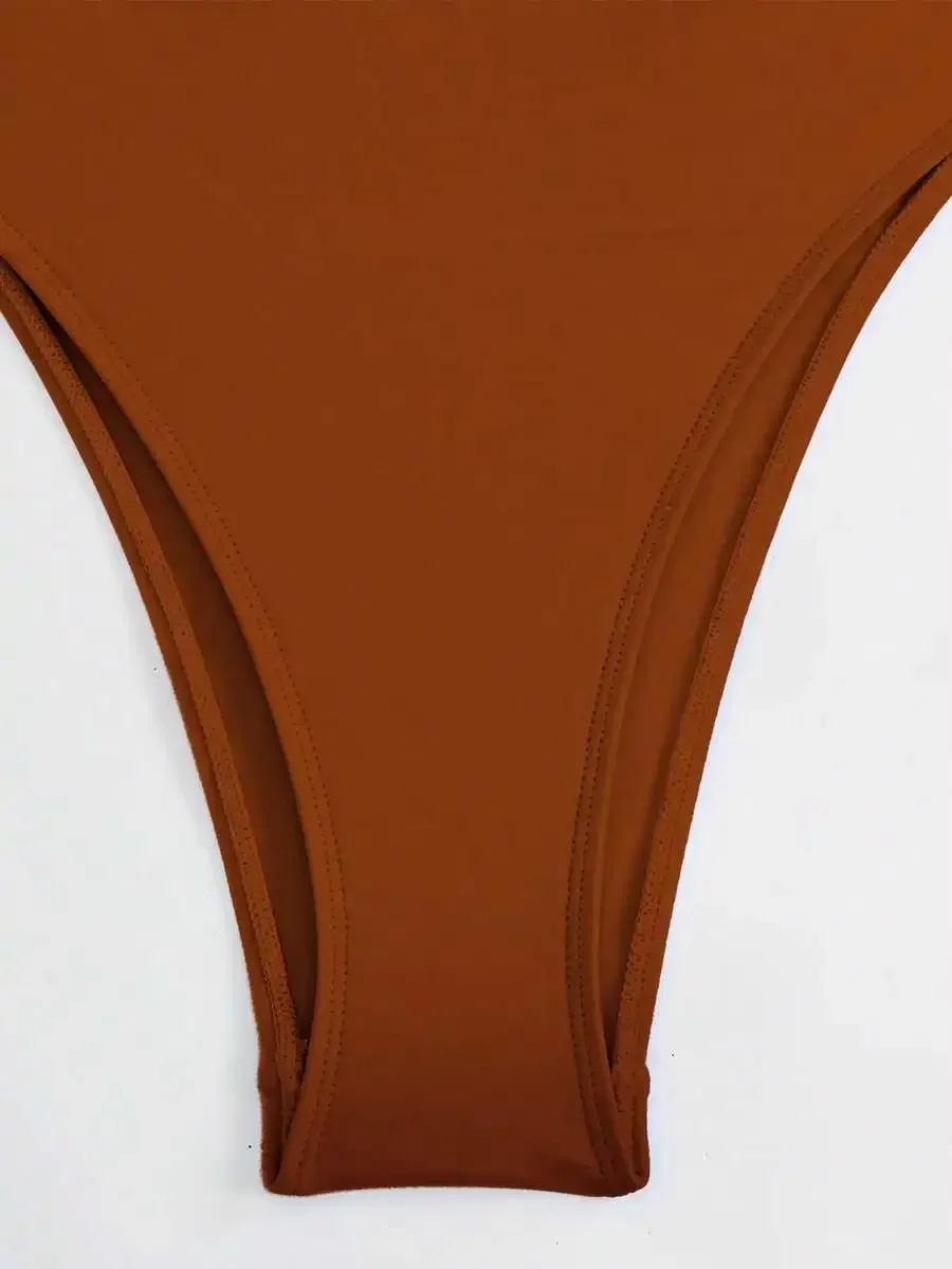 

Womens Solid Color One-Piece Swimsuit With Ruched Detail And Tie-Up Skirt