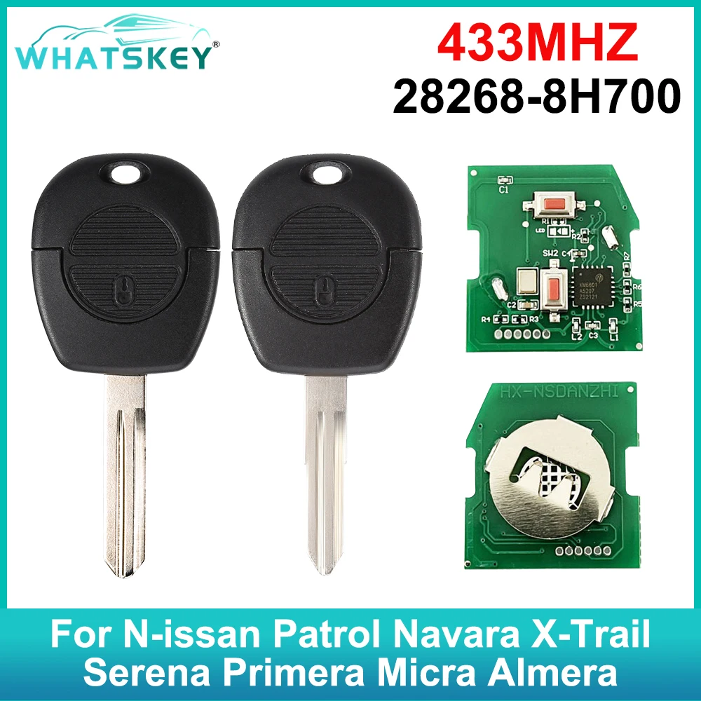 

WhatsKey 2 Buttons Remote Car Key 433MHz for Nissan Patrol Almera Micra Primera Navara Serena Vanette X-Trail P/N: 28268-8H700