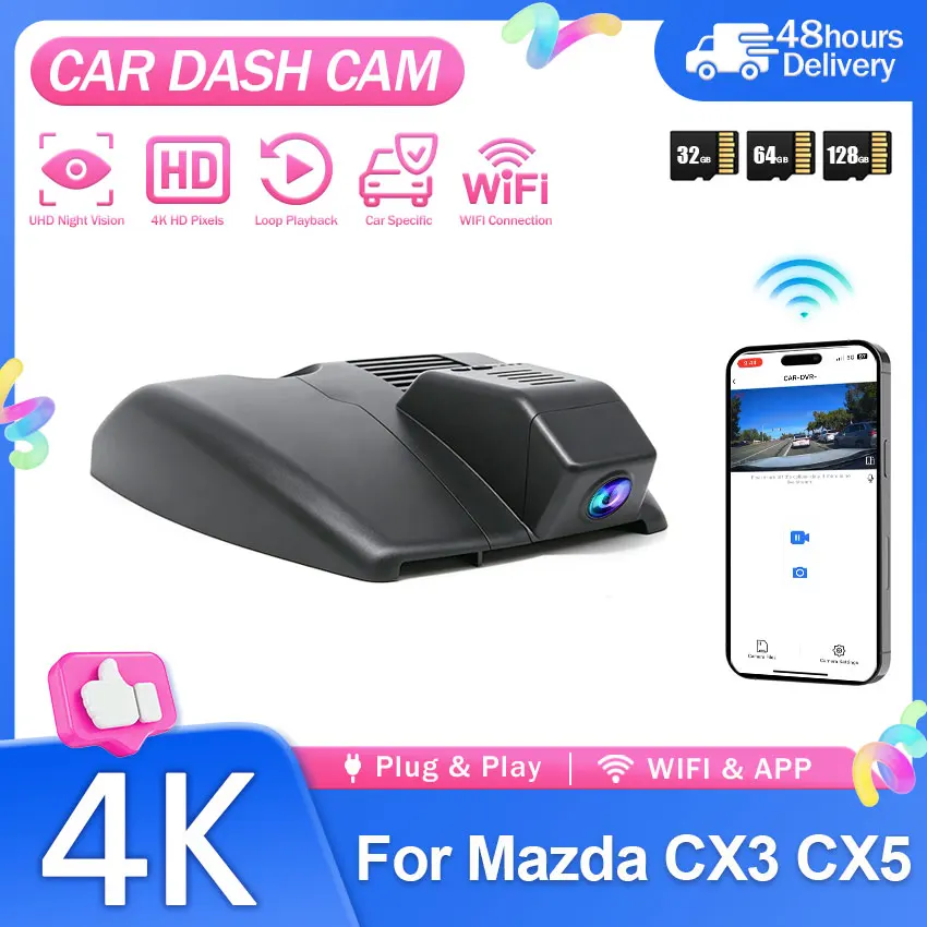 WLAN-Auto-DVR 4K HD Plug-and-Play für Mazda CX5 CX-5 CX3 CX-3 2017-2025 (Linkslenker) Videorekorder Original