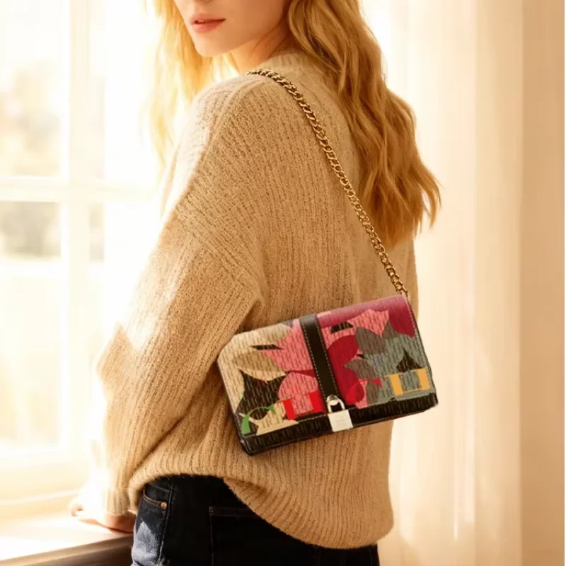 Chain Bag Floral Letter Print Lock Design High Quality PU Material Women 2026 Designer Shoulder Bag