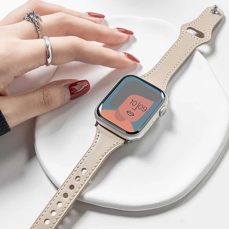 حزام جلدي عالي الجودة لسلسلة iwatch Ultra 49mm 8 41mm 45mm 7 SE 654321 44mm حلقة أنحل لسوار ساعة Apple 42mm 40mm