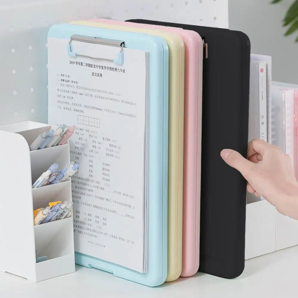 Large Capacity File Box Portable Storage Clipboard with Pen Holder Lightweight File Box for Home School Office Organization
