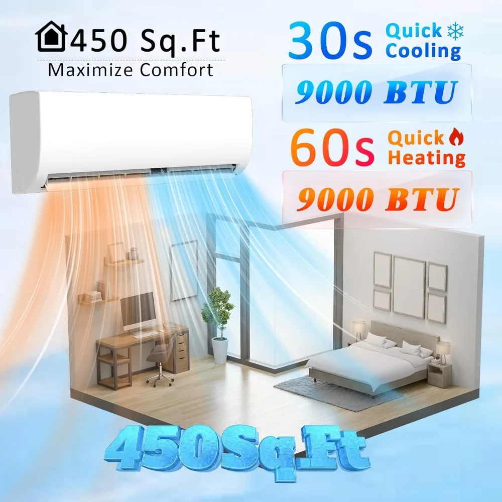Customized9000BTU Mini Split AC/Heating System with Inverter,19 SEER2 115V Energy Efficient Ductless Wall-Mounted Air Conditione