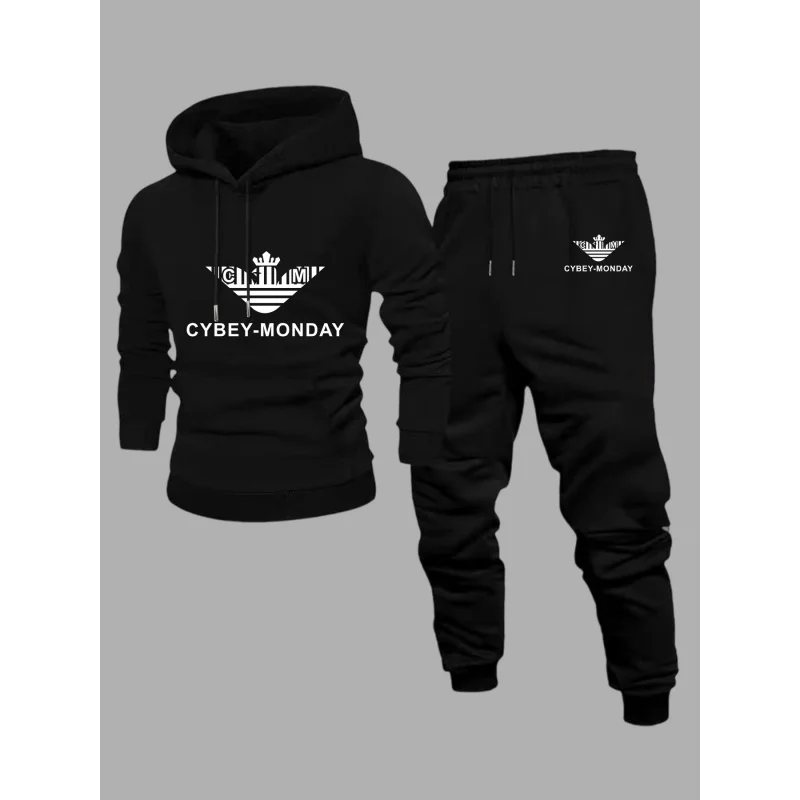 Men General Autumn/Winter Sports Two-Piece Suit，Suitable For Outdoor Dating And Sports，Stylish And Comfortable，Trendy Prints