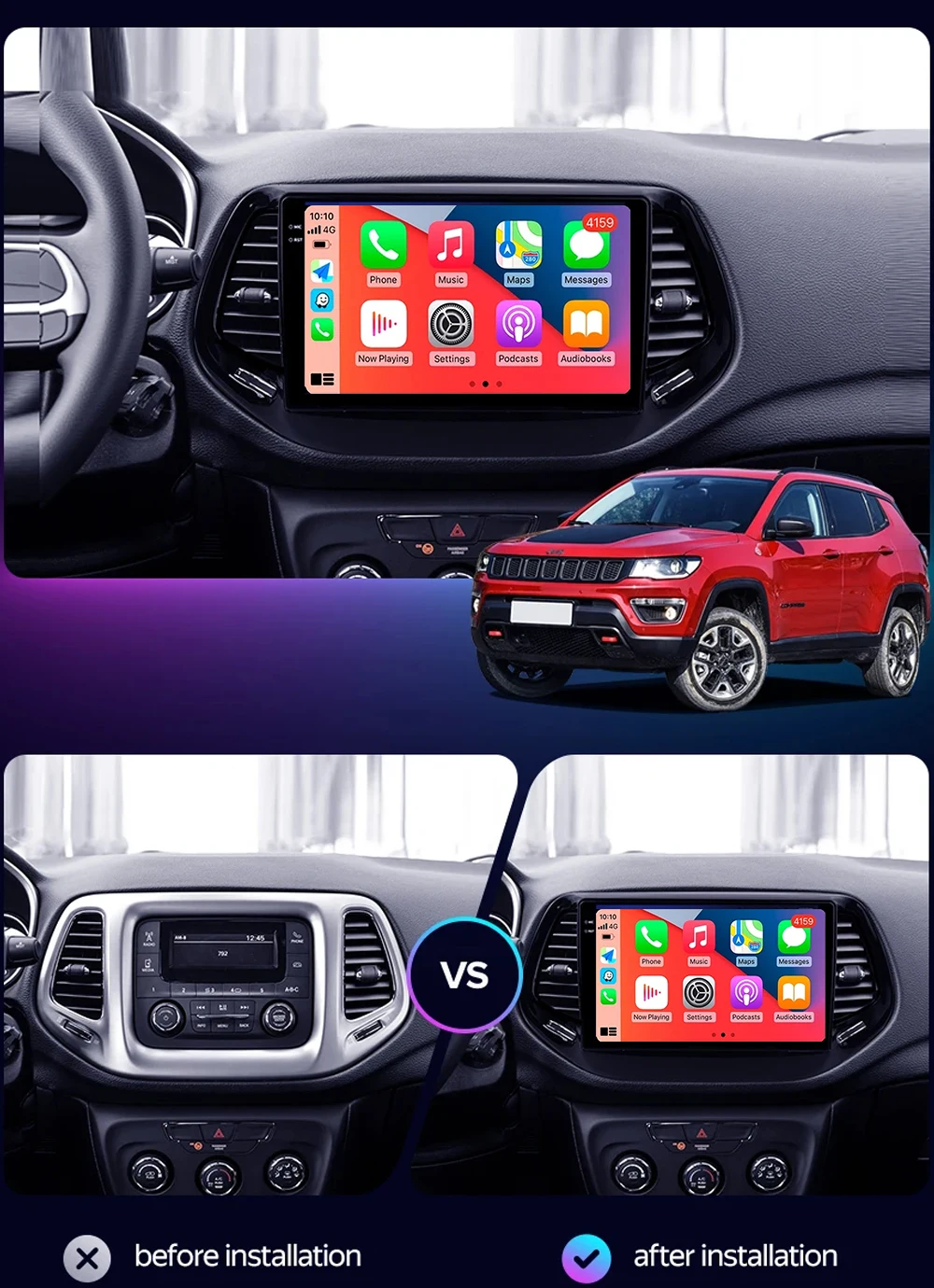 For Jeep Compass 2 MP 2016 - 2018 Android 14 Car Radio Multimedia Stereo Video Player Navigation WIFI 4G Carplay Auto GPS 360