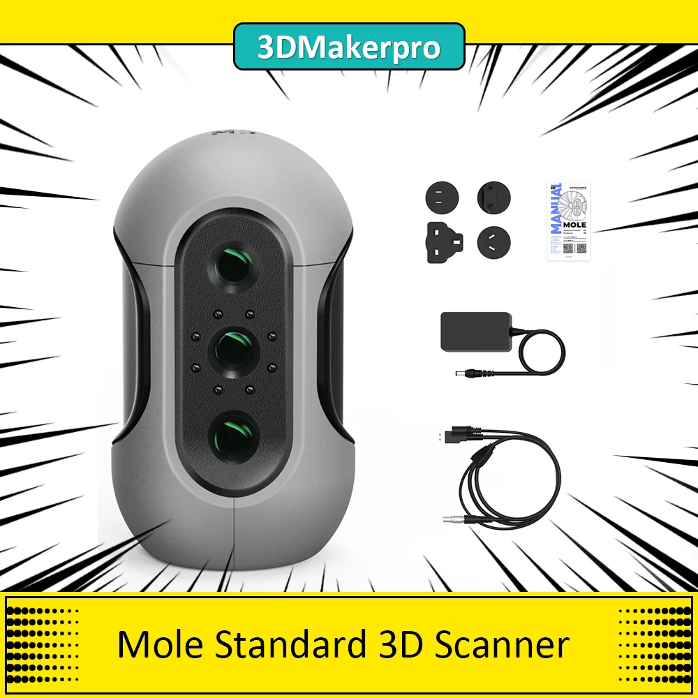 3DMakerpro Mole Standard 3D Scanner, 0.05mm Accuracy, 0.1mm Resolution, 150-400mm Work Distance, with Multi-Spectral Technology