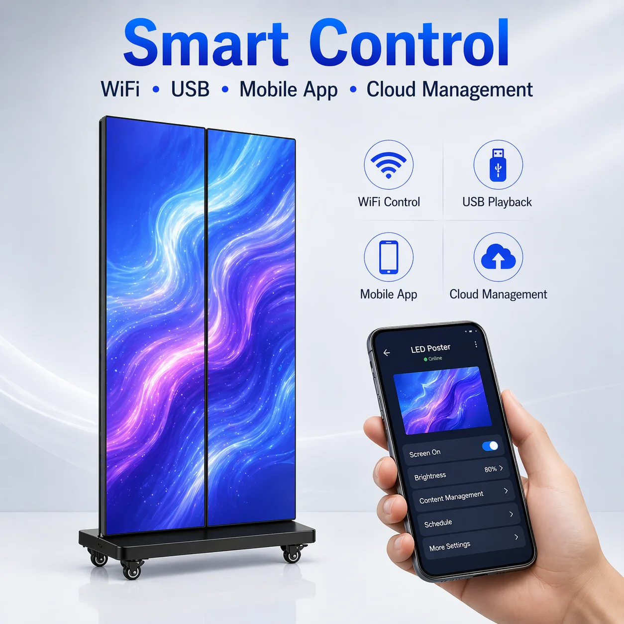 P2 P2.5 LED Poster Display Indoor Advertising Screen Floor Standing Digital Signage For Mall
