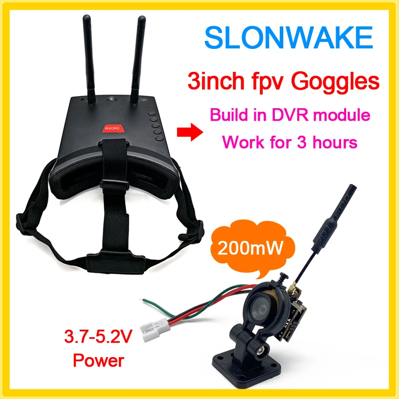 5.8G 48CH FPV VR Goggles Monitor 480p build in DVR and 200mW FPV VTX Transmitter Camera AIO 120° support OSD use for RC Parts