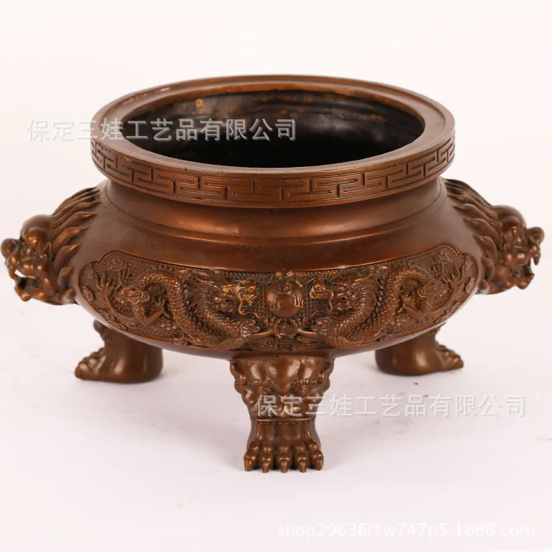 Wholesale Brass Double Dragon Antique Color Indoor Buddha Offering Holder Home Temple Incense Burner