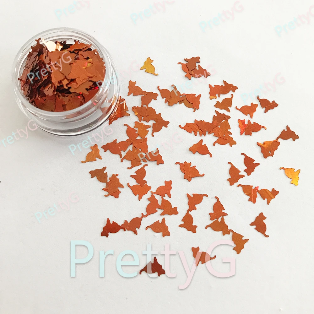 PrettyG 1 Box Black White Cats Shape Holographic Glitter Halloween Sequins for Resin DIY Art Craft Nail Decoration Accessories