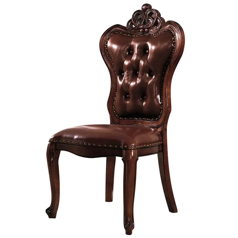 Sedia da pranzo in pelle americana con schienale in legno massello per la casa con sedia da casa intagliata